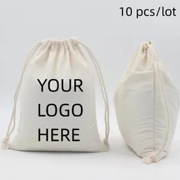 10 sacos de cordão de armazenamento de algodão personalizados para festa de casamento pacote de presente bolsas personalizadas sacos de poeira de natal 240119