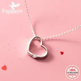 Hängen Trustdavis Real 925 Sterling Silver Romantic Heart White Pink Cz Clavicle Halsband för kvinnor Bröllopsfest Fina smycken 1092