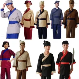 Ethnic Clothing Ancient Teahouse Workers Old Chinese Manservant Scholars Costume Vintage Men Women Servant Cleaning Cosplay Hanfu Set