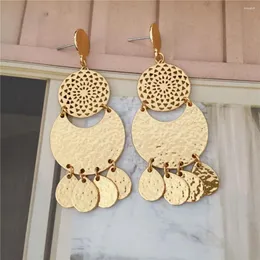 Dangle Earrings Casual Gold Color Plating Round Disc Hanging Filigree Linked Drop For Women Girl Elegant Chic Bohemia Jewelry