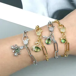 Link pulseiras de cristal de luxo para mulheres moda banhado a ouro corrente de cobre micro pave ziconia lagosta fecho jóias de casamento