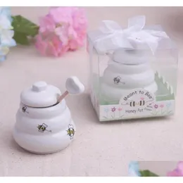 Party Favor 100 PC Ceramic avsett att Bee Honey Jar Pot Wedding Favors Baby Shower SN8026571590 Drop Delivery Home Garden Festive Party DHQ4F