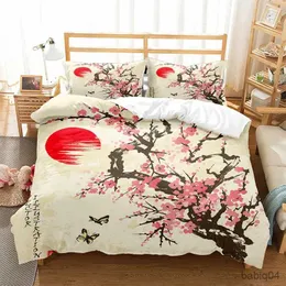 Sängkläder sätter japansk täcke omslag av en blomstrande sakura träd blommor körsbärsblommor vårkonst polyester sängkläder set full/king size