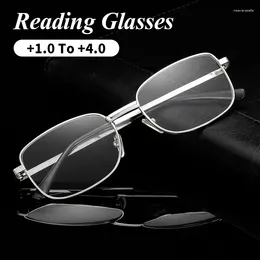 Солнцезащитные очки, очки для чтения с защитой от царапин, женские и мужские квадратные металлические оправы для дальнозоркости, очки от 1,0 до 4,0 UrltraLight HD, очки