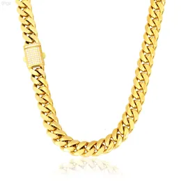 Cz Iced Out Zircon Buckle 14k 18k Gold Plated Miami Stainless Steel Cuban Link Chain Necklace Set Men Jewelry Cuban Link