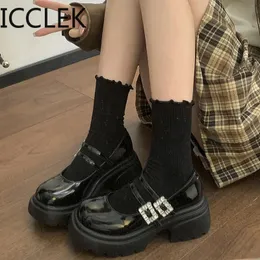 Spring Crystal Mary Jane Shoes Women Heel Vintage Girls Students Uniform Thick High 240126