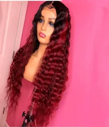 OMBRE 1B 99J Burgundy Red Colored Lace Front Human Hair Wave Wave Brazilian Remy for Black Woman2927699