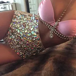 Kvinnors badkläder Vikinii 2020 Rhinestone Diamond Luxury High midja baddräkt Kvinnor Push Up Bikini Set Sexig Crystal badkläder Kvinnor Badsuits J240202