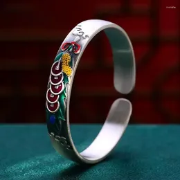 Bangle Cloisonne Five Emperors Qian Mai Sui Bracelet Women's Retro National Style China-Chic Enamel Color High Quality Open