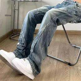 High Street Button Micro Flare Jeans For Men's Spring Autumn New Design Feeling Thin, Loose, Straight and Hanging Wide Ben Pants
