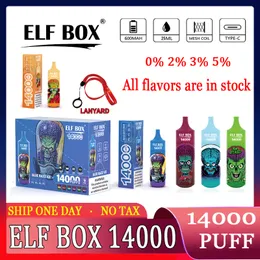 Original Elf Box 14000 Puff Einweg-E-Zigaretten, 1,0 Ohm Mesh-Spule, 25 ml Pod-Batterie, wiederaufladbare elektronische Zigaretten, Puffs 14 K, 0 % 2 % 3 % 5 % Einweg-Vape-Bar, 10 Geschmacksrichtungen