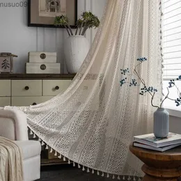 Curtain Crochet Translucent Curtain for Living Room American Country Style Hollow Boho Art Decor for Bedroom and Balcony