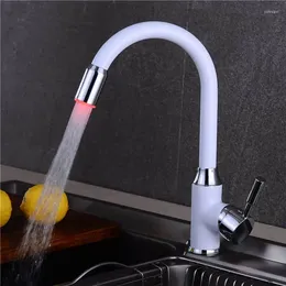 Kitchen Faucets LED Faucet Copper Vessel Sink Tap Deck Mounted Temperature Sensor Color Cold Water Mixer Single Handle