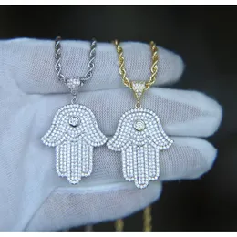 Pendant Necklaces Hip Hop Bling Jewelry Iced Out Cool Boy Mens Necklace Hamsa Hand Pendant Gold Sier Plated Cz Cubic Zirconia Hiphop F Dhnkq