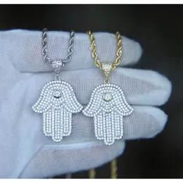 Colares Pingente Hip Hop Bling Jóias Iced Out Cool Boy Mens Colar Hamsa Mão Pingente Ouro Sier Banhado Cz Cubic Zirconia Hiphop F Dhnkq