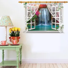 Väggklistermärken 3D fönster landskap vackert vattenfallsvy klistermärke falsk affisch dekorativ heminredning konst dekal väggmålning