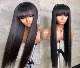 Meetu Straight Remy Human Hair Wigs With Bangs 30 32inch Fringe None Lace Wig Colored Brazilian for Women All Ages Natural Color272020001