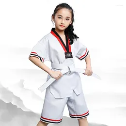 Abbigliamento etnico unisex manica corta per bambini adulto uniforme taekwondo vestiti dobok tuta da judo karate