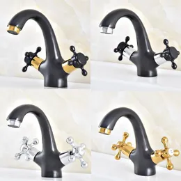 Bathroom Sink Faucets Polished Chrome Gold Black Brass Single Hole Deck Mounted Cross Handle Vessel Basin Faucet Mixer Water Tap