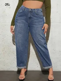 Plus size calças de brim de lavagem para mulheres harem jeans elástico solto denim senhora calças de brim cintura alta 100 kg curvas jeans femininos 240202