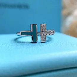 2024 S925 Prata Duplo T Branco Fritillaria Diamante Anel de Casamento 18K Rose Gold Abertura Anel de Casal de Diamante Completo para Mulheres Designer Jóias Presente de Aniversárioq2