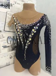 Stage Wear Mangas Irregulares Luxuoso Strass Figura Patinação Vestido Ginástica Traje Ballet Dancewear Trajes de Desempenho Acrobático