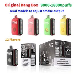 Original Bang Box 9000 to 18000 puffs Dual modes Disposable Vape 0% 2% 3% 5% Puff 9k 28ml Preloaded 650mAh Rechargeable Intelligent display of power