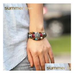 Chain Handmade Mtilayer Beads Sun Flower Charm Bracelet For Women Men Yoga Chakra Leather Trendy Jewelry Gift Drop Delivery Dhgarden Dhb62