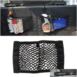 Bilarrangör Bilsätet Back Storage Elastic Mesh Net Bag Lage Holder Pocket Sticker Trunk Organizer Strong Magictape Car-Styling Drop Dhil7