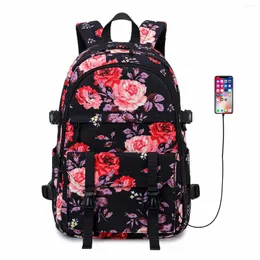 Skolväskor Trend Floral Kvinnlig ryggsäck tryckt kvinnor Bagpack för tonårsflickor Mochila Escolar
