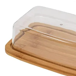 명확한 뚜껑 투명 컨테이너 디저트 케이크 식탁 부엌 용품을 가진 접시 정사각형 대나무 버터 접시 치즈 플레이트