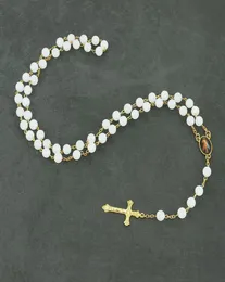 Collana con ciondolo rosario in vetro bianco Vergine Maria Gesù Misericordia Nostra Signora delle Grazie Collana Guadalupe Donna Gioielli di preghiera cattolica2652386