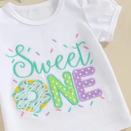 Conjuntos de roupas Honganda Baby Girl Primeiro Aniversário Outfit Doce Um Bordado T-shirt Top Donut Calças Flared com Headband Roupas de Verão Conjunto