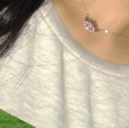 2019 En İyi Moda Maxi Kolye Collier Yakalamaları Garanti 925 STERLING Gümüş Kadın Kirpik Kötü Göz Türk Takı Gül Renk CZ4819648