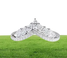 Boyut 610 Lüks Takı Gerçek 925 STERLING Gümüş Taç Yüzük Tam Markiz Kesilmiş Beyaz Topaz CZ Diamond Moissanite Kadın Düğün Ban3562292