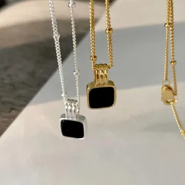 Ciondoli SHANICE Collana con pendente in pietra di agata nera in argento sterling S925 per donna Collare casual semplice quadrato naturale