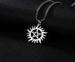 Skyrim rostfritt stål glänsande sol pentagram hänge halsband övernaturliga dekan uttalande lådkedjor halsband smycken för män1289585