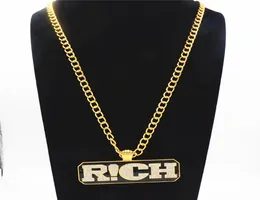 Hip Hop Mens Long Link Chain Jewelry Full Iced Out Rhinestones Rich Letters Pendant Gold Necklace Rap of China6156019