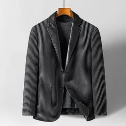 Мужской кожаный костюм молодого и среднего возраста, деловая полосатая профессиональная куртка для отдыха, пальто 240201