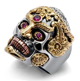 Punk Skull Vintage Tiger Ring للرجال Steampunk Retro Rings Stainless Steel Rings Gothic Male Jewelry Hip Hop Drop7040400