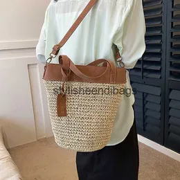 Shoulder Bags 2023 Summer Women Straw Tote Bag for New In Travel Beach Lady Handbags With Short Handle bolsos mujerH24217