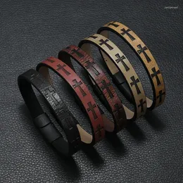 Charm Bracelets Men's Leather Bracelet Woven Rope Print Magnetic Clasp Jewelry Fashion Friendship Boho Hippie