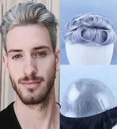 Erkekler için Karışık Gri İnsan Saç Toupee Brezilya Remy İnsan Saç Değiştirme Sistemi MEN039S Toupee 30mm Kıvırcık Cilt Toupee1514018