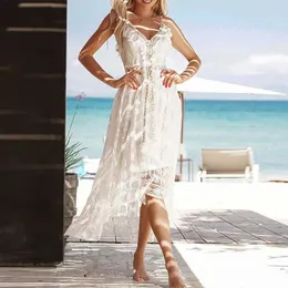 Vestidos casuais feminino boho espaguete cinta v pescoço sundress sexy halter vestido de renda férias praia vestido de noite nightwear vestido feminino