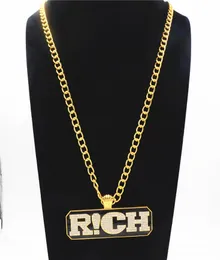 Hip Hop Mens Long Link Chain Jewelry Full Iced Out Rhinestones Rich Letters Pendant Gold Necklace Rap of China3173726