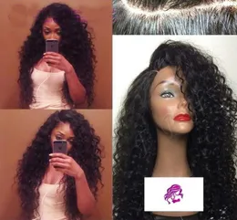 Large Stock Side Part Deep wave Curly Human Hair Lace Wig Peruvian Virgin Hair Lace Front Wigs Full Lace Wig38120468144176