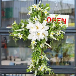 Dekorative Blumen Ostern Kreuzkranz Langlebige künstliche Liliengirlande Türdekoration Nicht stacheliges Blumenwandbehang Ornament Hochzeit Party