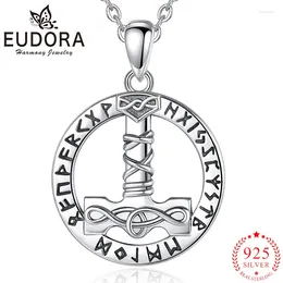 Hängen Eudora 925 Sterling Silver Thor's Hammer Halsband Nordic Viking Mönster Vintage Fashion Pendant Men Women smycken gåvor