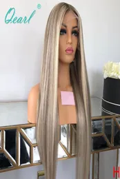 Ashy Grey Blonde Highlights Front Wig Straight Human Hair Wigs Brazilian Remy Hair 13x4漂白ノット130 150 Long Qearl12968839765