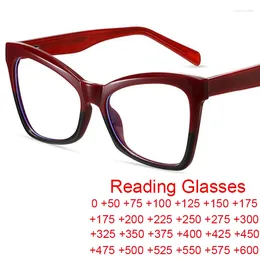 Solglasögon Kvinnor Fashion Cat Eye Reading Glasses Designer Double Color Big Frame Anti Blue Light Recept Eyewear